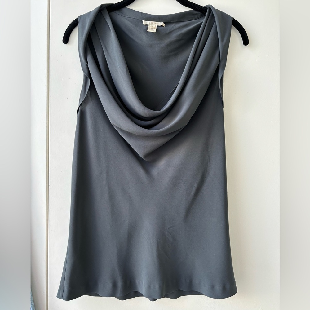 J. Crew Grey Silk Shell with Draped Neckline